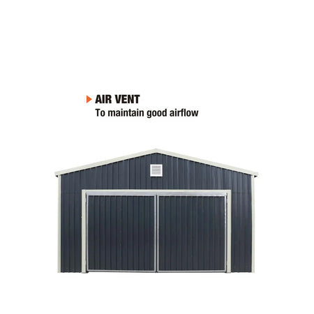 TMG Industrial Metal Garage Shed with Double Front Doors and Side Entry Door