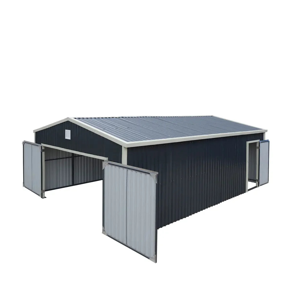 TMG Industrial Metal Garage Shed with Double Front Doors and Side Entry Door