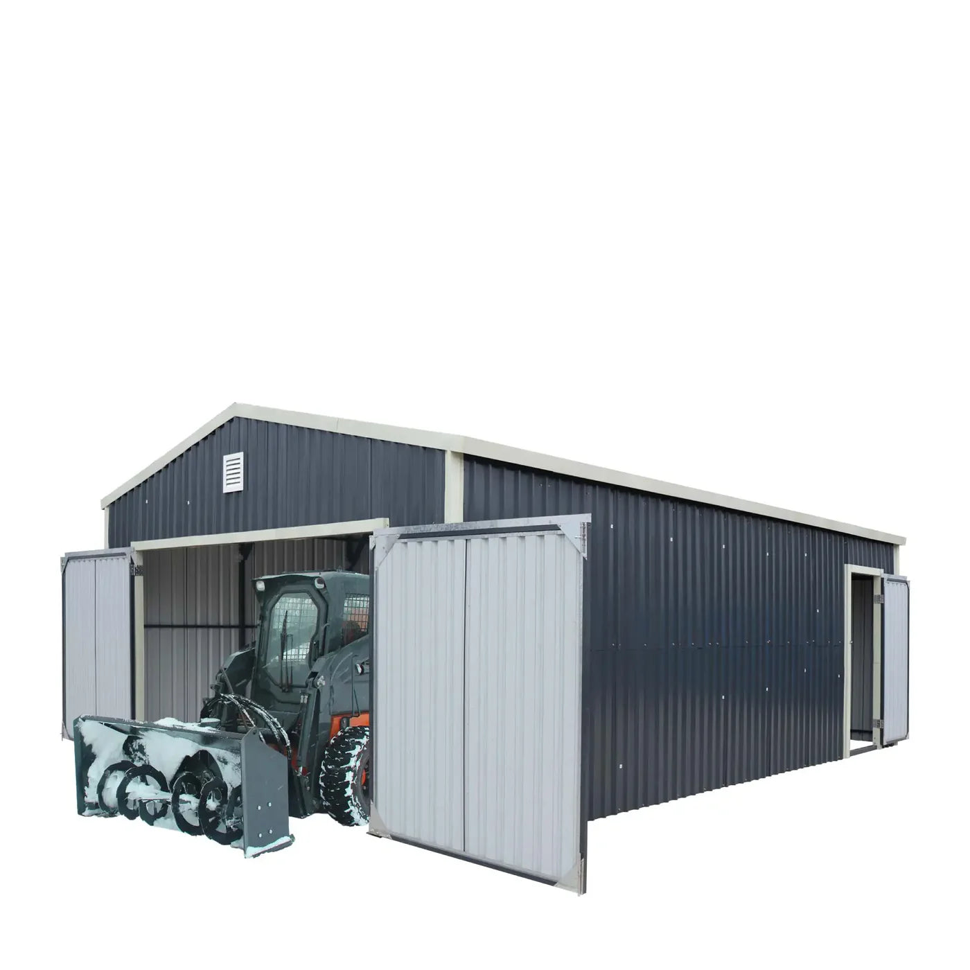 TMG Industrial Metal Garage Shed with Double Front Doors and Side Entry Door