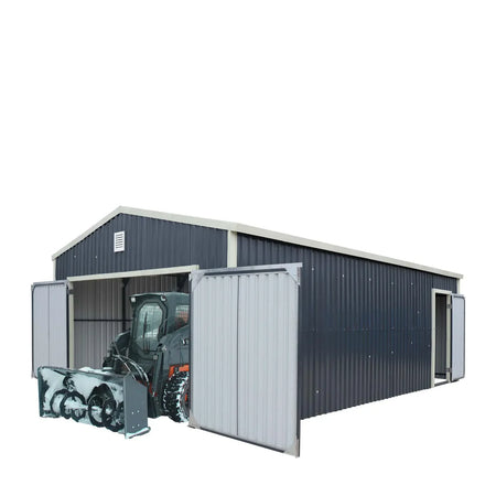 TMG Industrial Metal Garage Shed with Double Front Doors and Side Entry Door