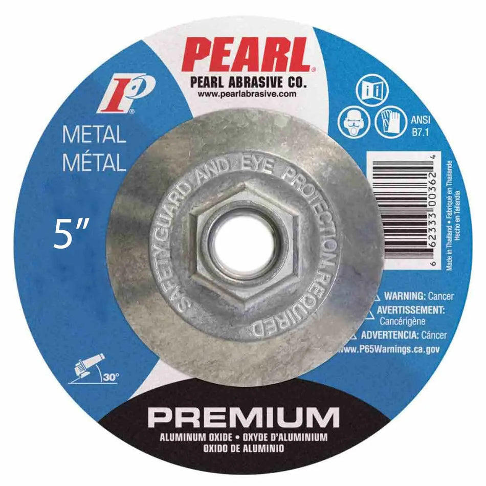 Pearl Premium AO Depressed Center Grinding Wheel 5" x 7/8"