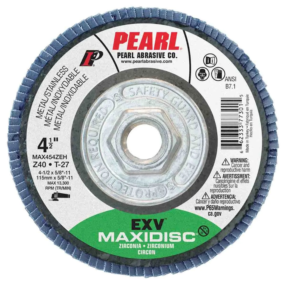 Pearl EXV Zirconia Maxidisc Flap Disc 4-1/2" x 5/8"-11 Z40 T27