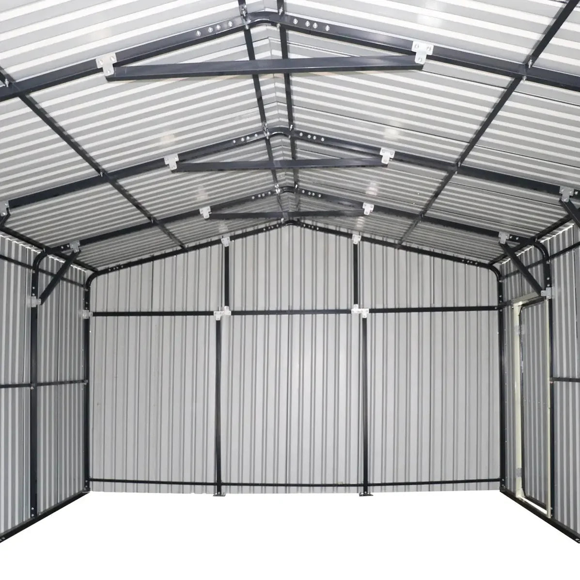 TMG Industrial Metal Garage Shed with Double Front Doors and Side Entry Door
