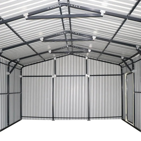 TMG Industrial Metal Garage Shed with Double Front Doors and Side Entry Door
